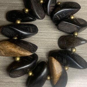 Handmade Ethnic Ebony Wood Brass Bead Stretch Bracelet